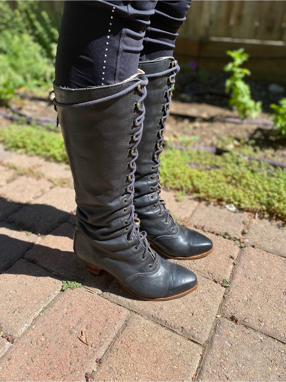 Black Lace-Up Mid-Heel Riding Boots - Women - Picture 2 of 6